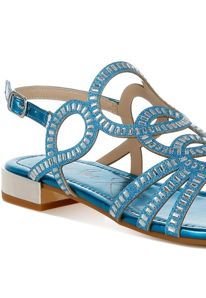 Jisters Cut Out Detail Rhinestone Flat Sandals - Tigbul's Variety Fashion Shop