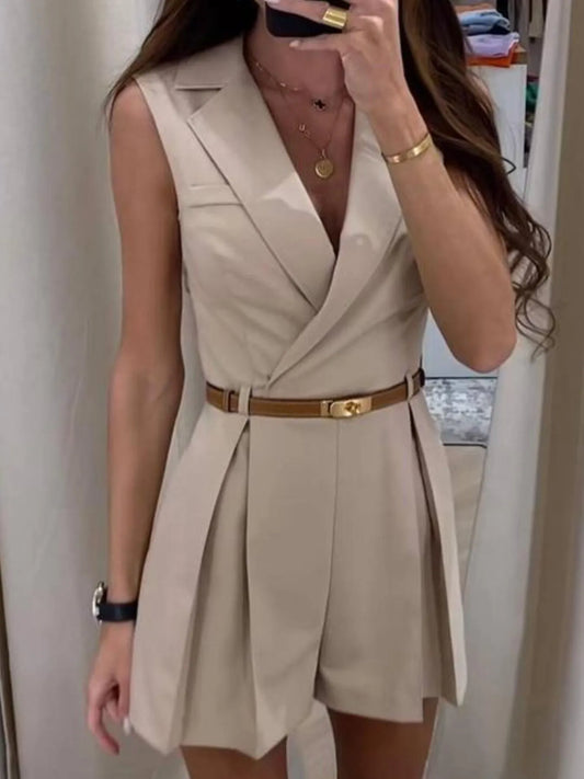 Solid Sleeveless Surplice Romper - Tigbul's Variety Fashion Shop