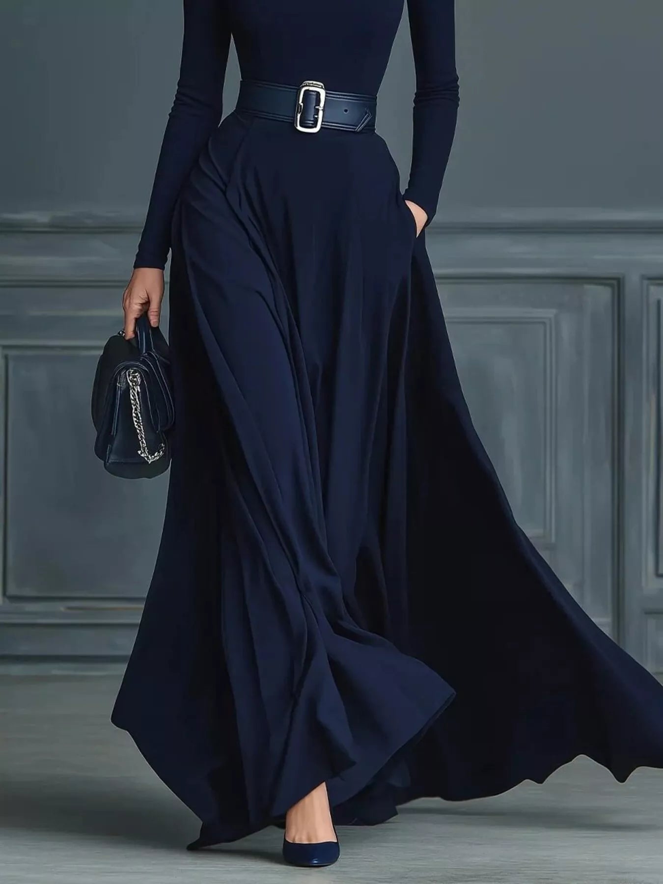 Turtleneck Long Sleeve Maxi Dress - Tigbul's Variety Fashion Shop