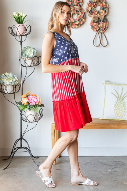 Heimish Full Size US Flag Theme Contrast Tank Dress - Tigbuls Variety Fashion