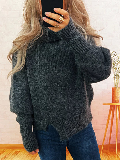 Ribbed Turtleneck Long Sleeve Sweater - Tigbul's Variety Fashion Shop