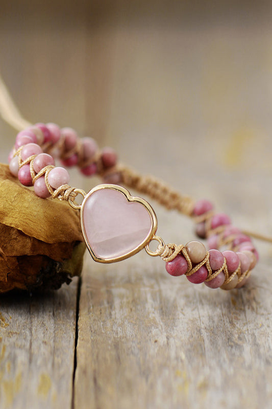 Rose Quartz Heart Beaded Bracelet - Tigbul's Variety Fashion Shop