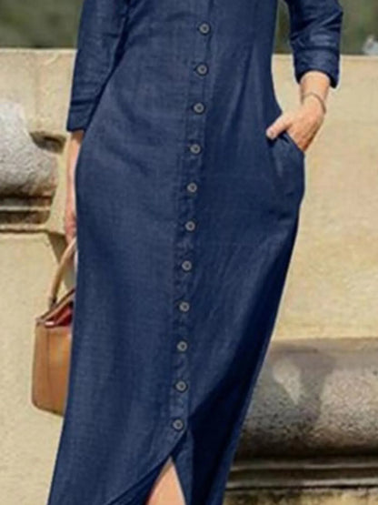 Full Size Button-Down Maxi Denim Dress Plus Size - Tigbul's Variety Fashion Shop