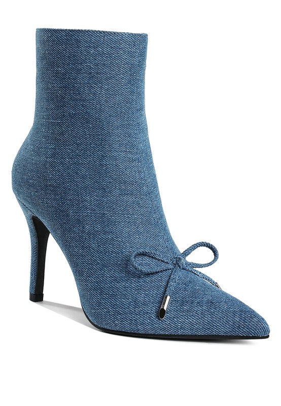 Flapper Bow Detail Denim Ankle Boots - Tigbul's Variety Fashion Shop