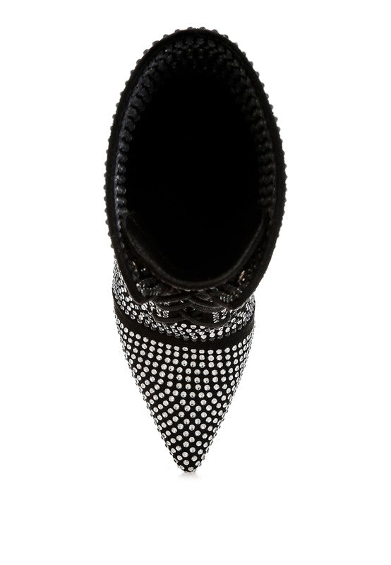 Bitetto Rhinestones Embellished Calf Boots - Tigbul's Variety Fashion Shop