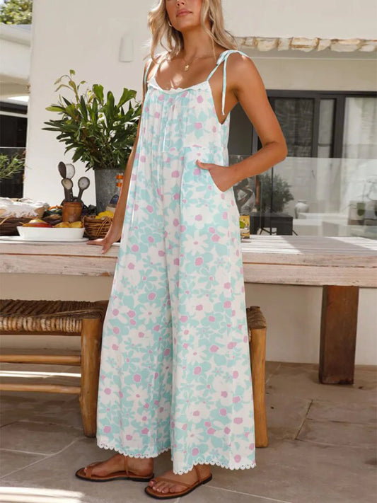 Floral Spaghetti Strap Wide Leg Jumpsuit - Tigbul's Variety Fashion Shop