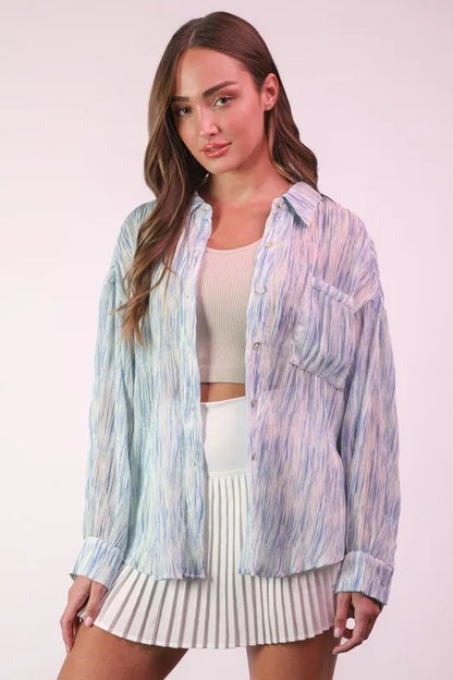 Plus Size Oversized Printed Button Up Shirt - Tigbul's Variety Fashion Shop