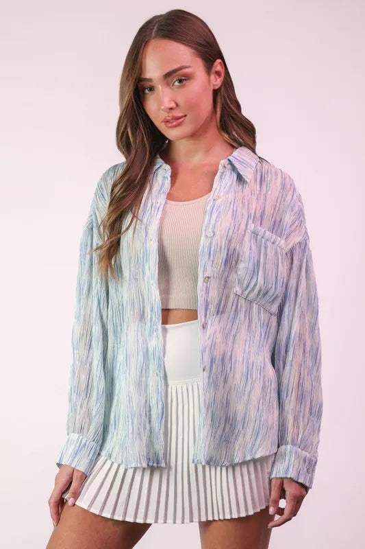 Plus Size Oversized Printed Button Up Shirt - Tigbul's Variety Fashion Shop