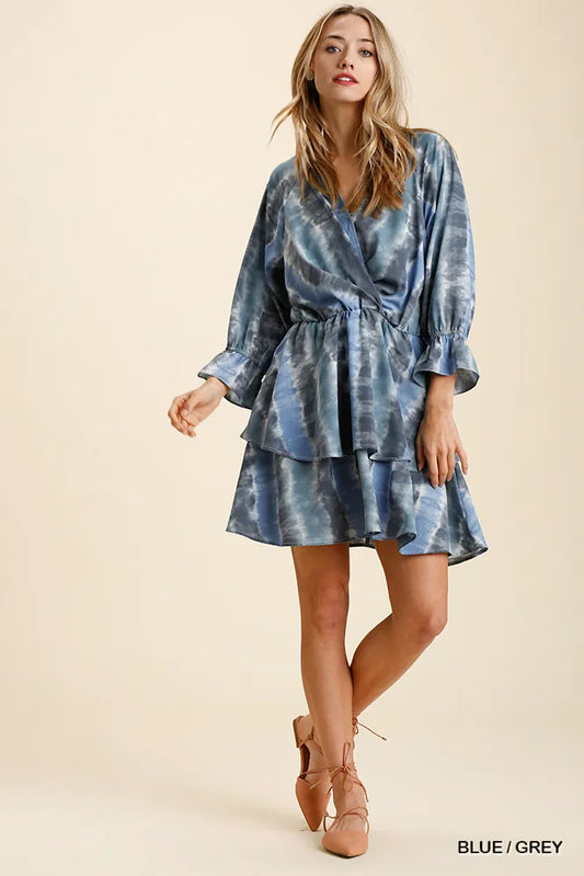 Umgee Tie Dye Ruffled Layered Dress with Elastic Waistband - Tigbul's Variety Fashion Shop
