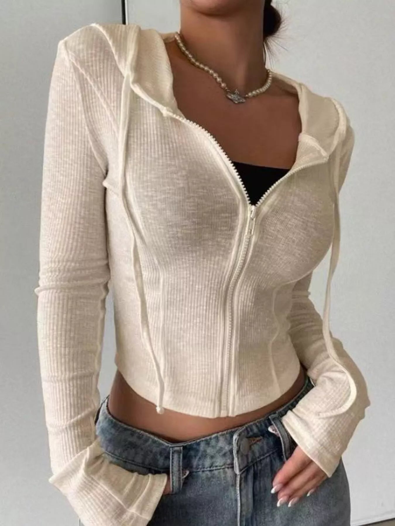 Ribbed Knit Cropped Zip-Up Outerwear - Tigbul's Variety Fashion Shop