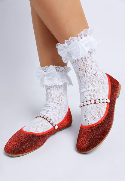 Corphee Pearl Strapped Glitter Ballerinas - Tigbul's Variety Fashion Shop