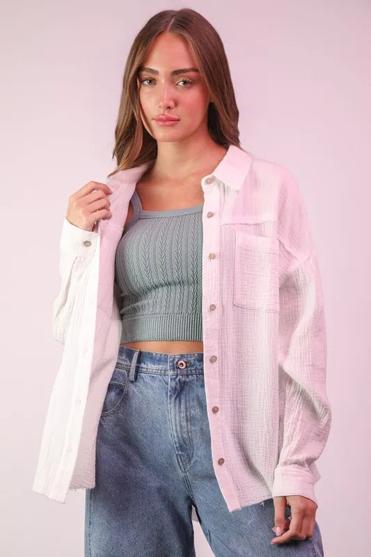 White Plus Size Mineral Washed Gauze Shirt Top - Tigbul's Variety Fashion Shop
