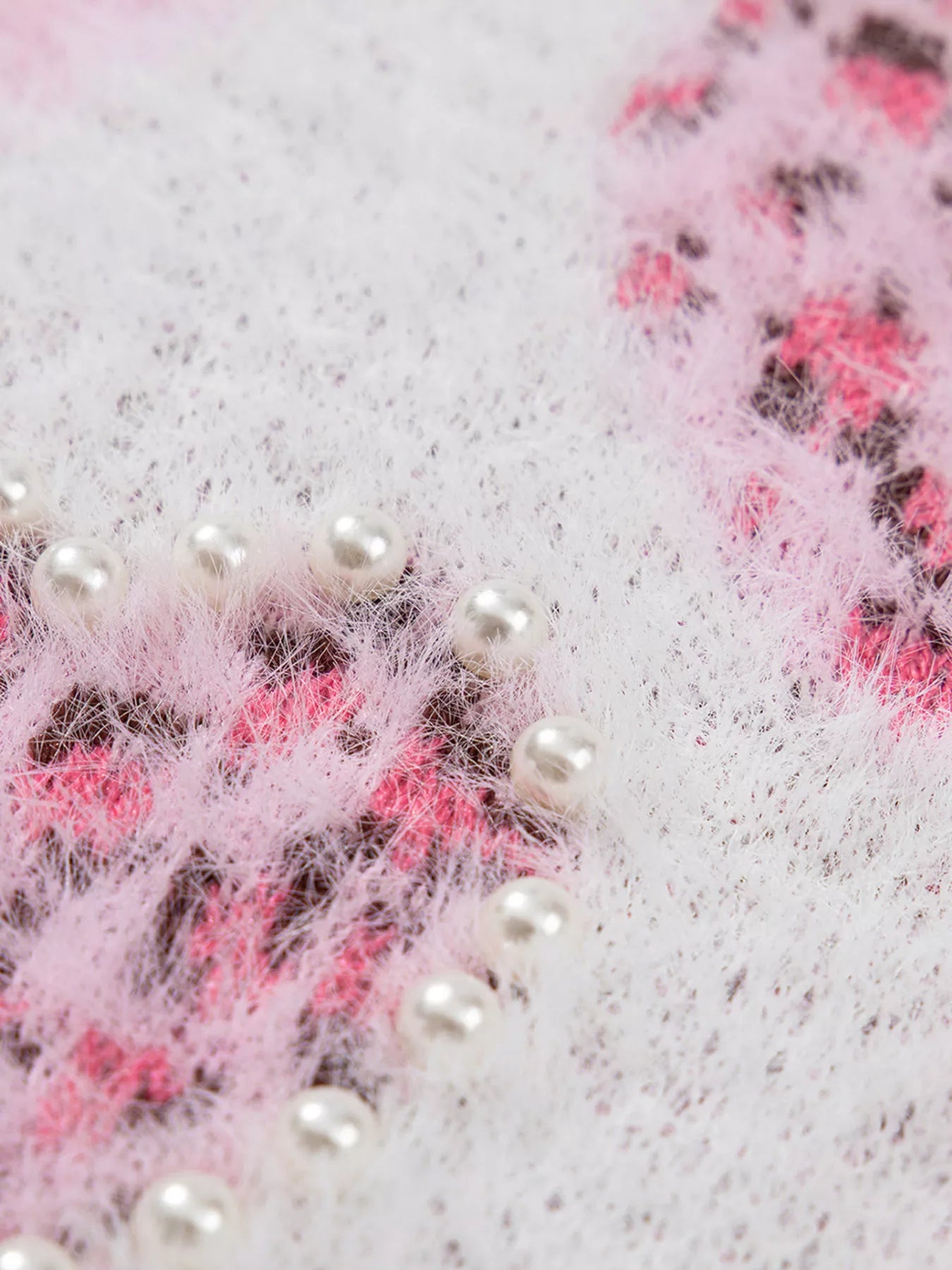 Heart Leopard Pearled Ribbed Trim Fuzzy Sweater - Tigbul's Variety Fashion Shop