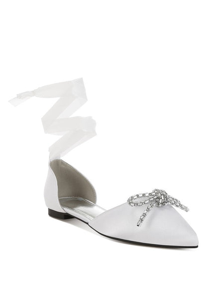 Simina Rhinestone Detail Bow Flat Sandals - Tigbul's Variety Fashion Shop
