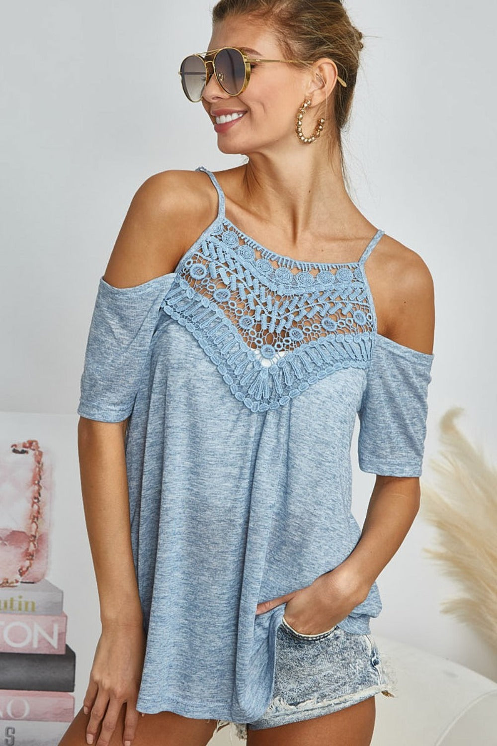 BiBi Front Crochet Lace Adjustable Strap Top - Tigbul's Variety Fashion Shop