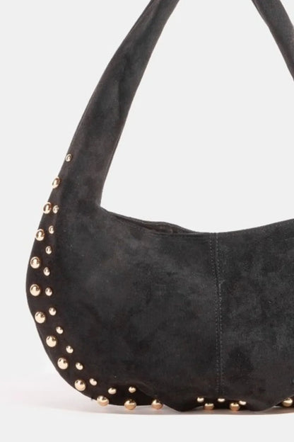 Fame Metallic Studded Faux Suede Hand Bag - Tigbul's Variety Fashion Shop