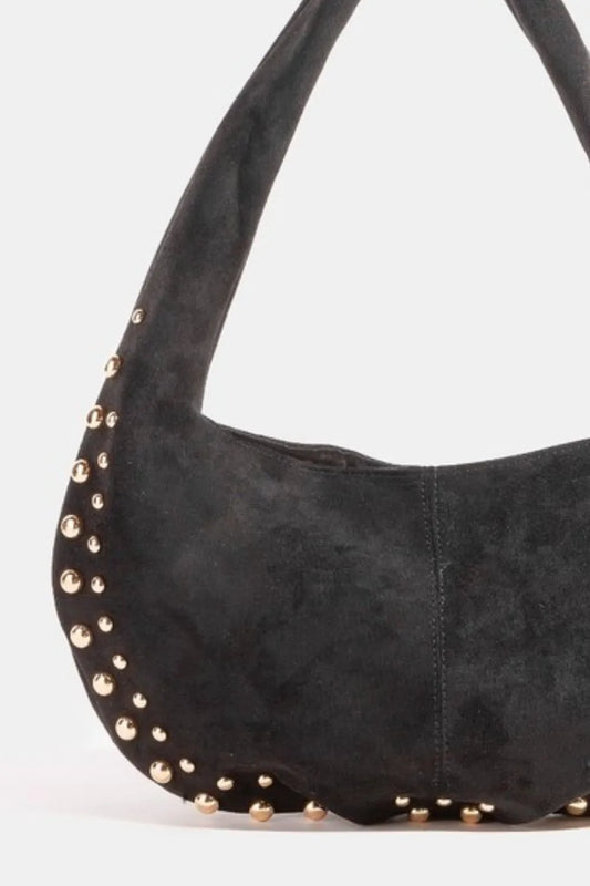 Fame Metallic Studded Faux Suede Hand Bag - Tigbul's Variety Fashion Shop