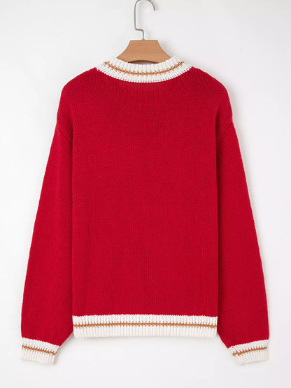 MERRY Contrast Edge Drop Shoulder Christmas Sweater - Tigbul's Variety Fashion Shop