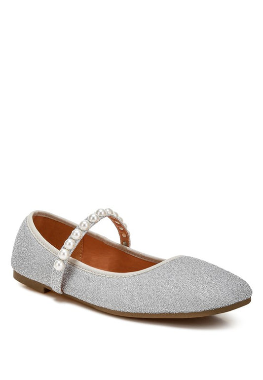 Corphee Pearl Strapped Glitter Ballerinas - Tigbul's Variety Fashion Shop