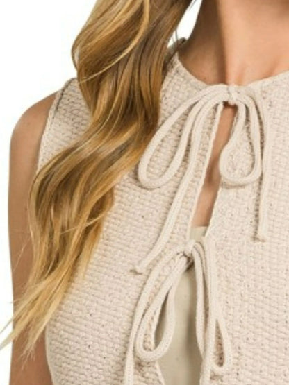 Zenana Tie Front Cropped Sweater Vest - Tigbul's Variety Fashion Shop
