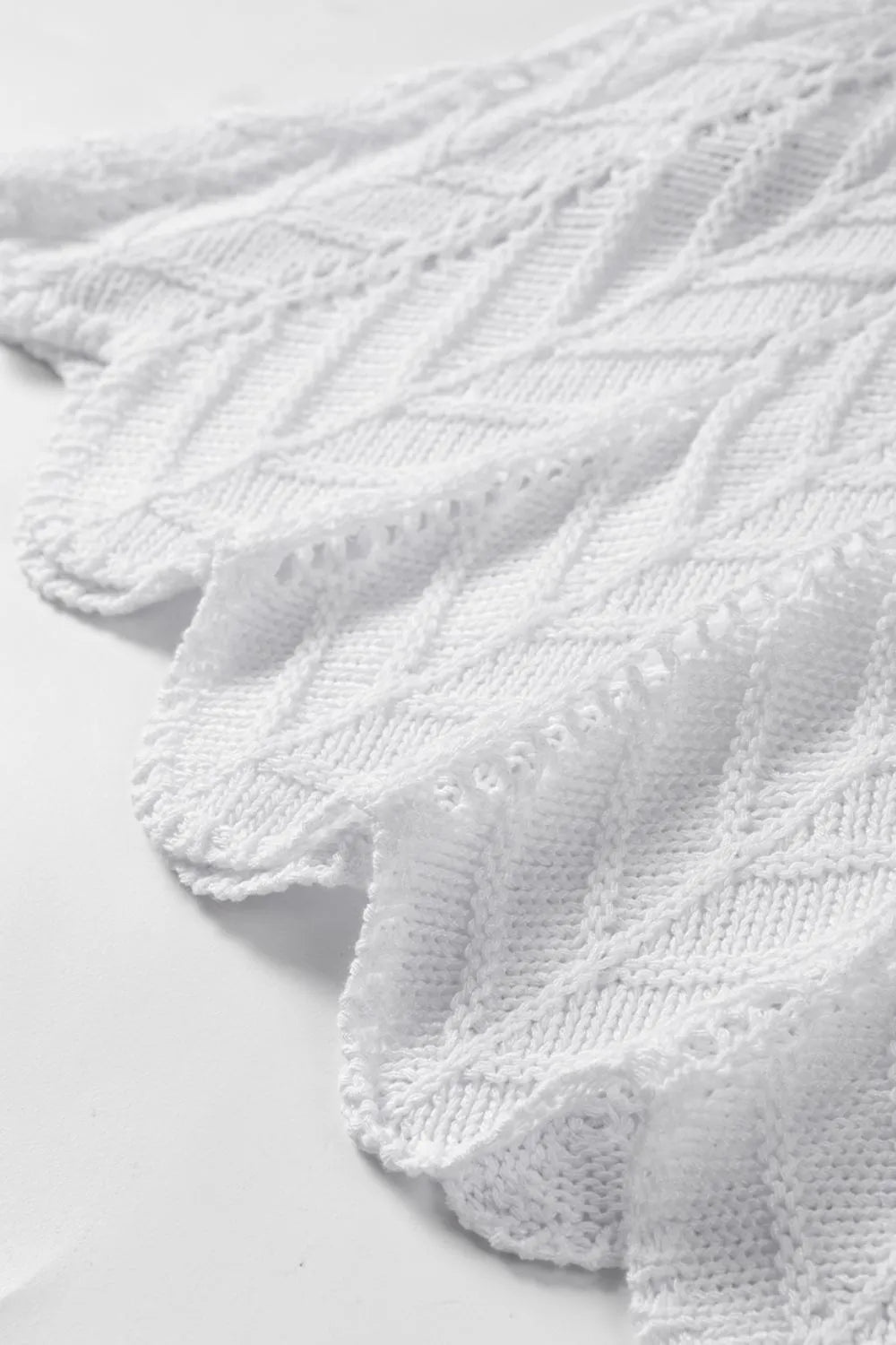 Tie Straps Wave Textured Eyelet White Knitted Vest - Tigbul's Variety Fashion Shop