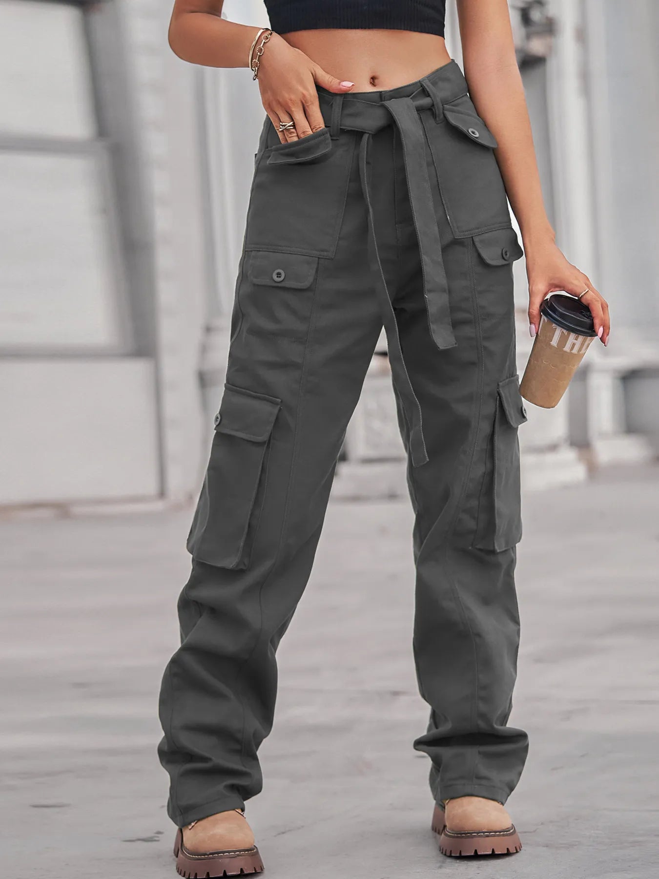 High-Waisted Multi-Pocket Cargo Jeans - Tigbul's Variety Fashion Shop