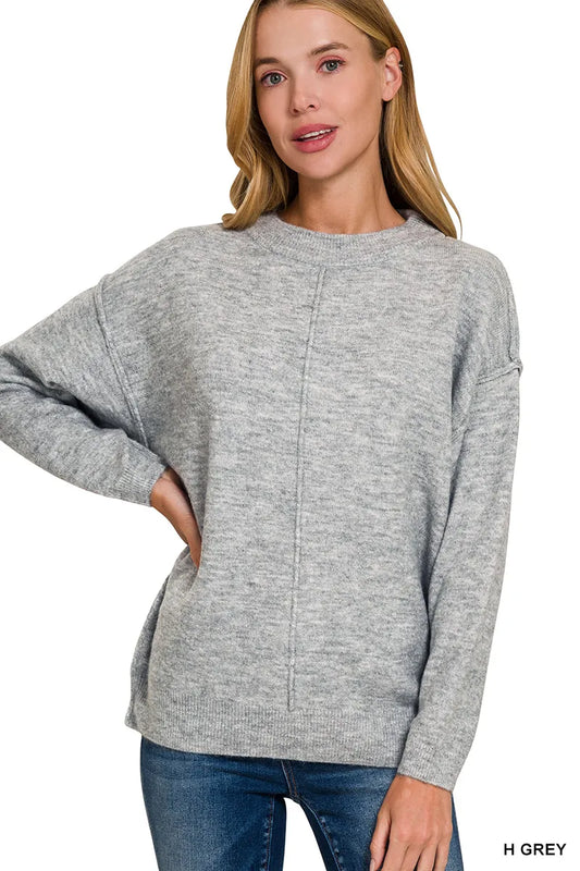 Zenana Melange Front Seam Round-Neck Sweater - Tigbul's Variety Fashion Shop
