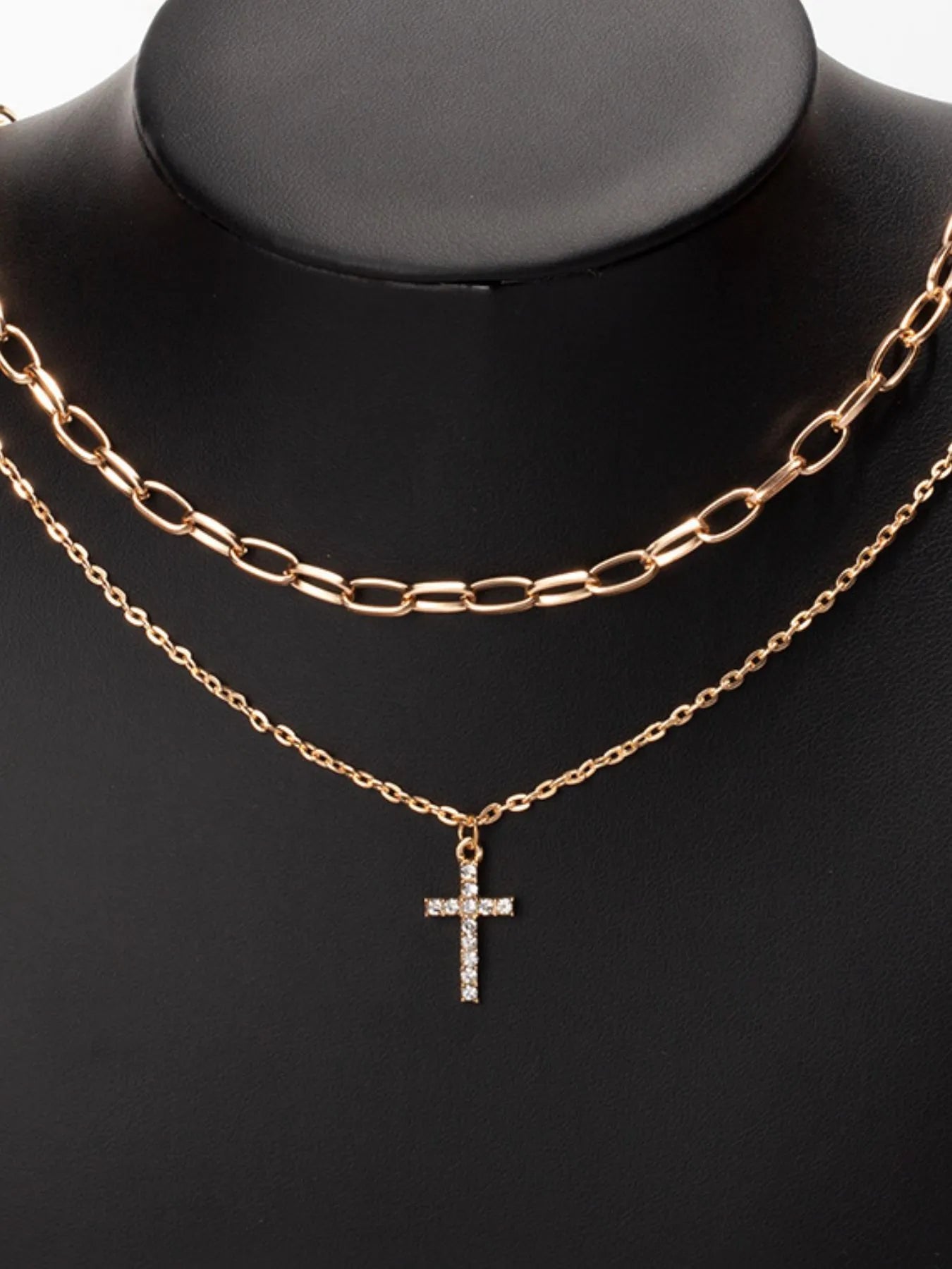 Double Layered Inlaid Zircon Cross Pendant Necklace - Tigbul's Variety Fashion Shop