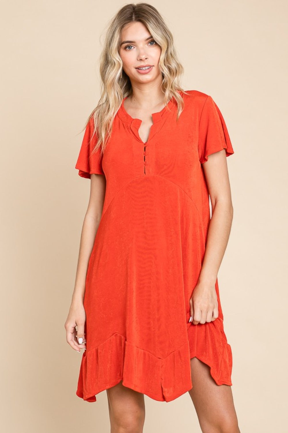 Culture Code Full Size Notched Short Sleeve Dress - Tigbul's Variety Fashion Shop