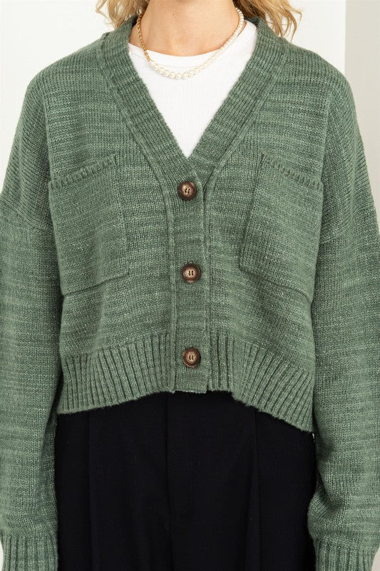 Button Front Cropped Cardigan Sweater - Tigbuls Variety Fashion