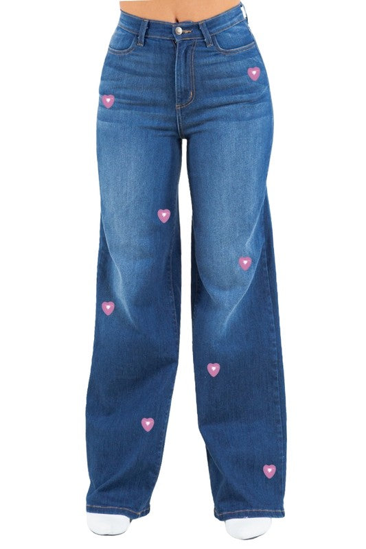 Heart Stud Wide Leg Jean - Tigbul's Variety Fashion Shop