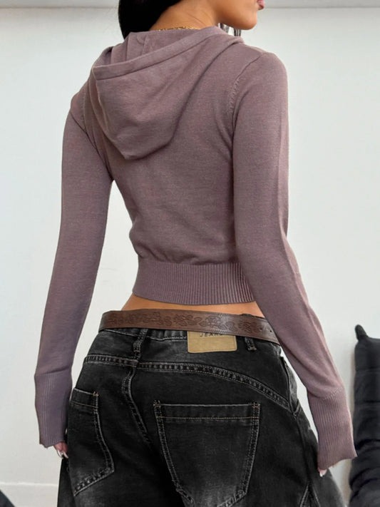 Drawstring Zip-Up Hooded Cardigan - Tigbul's Variety Fashion Shop