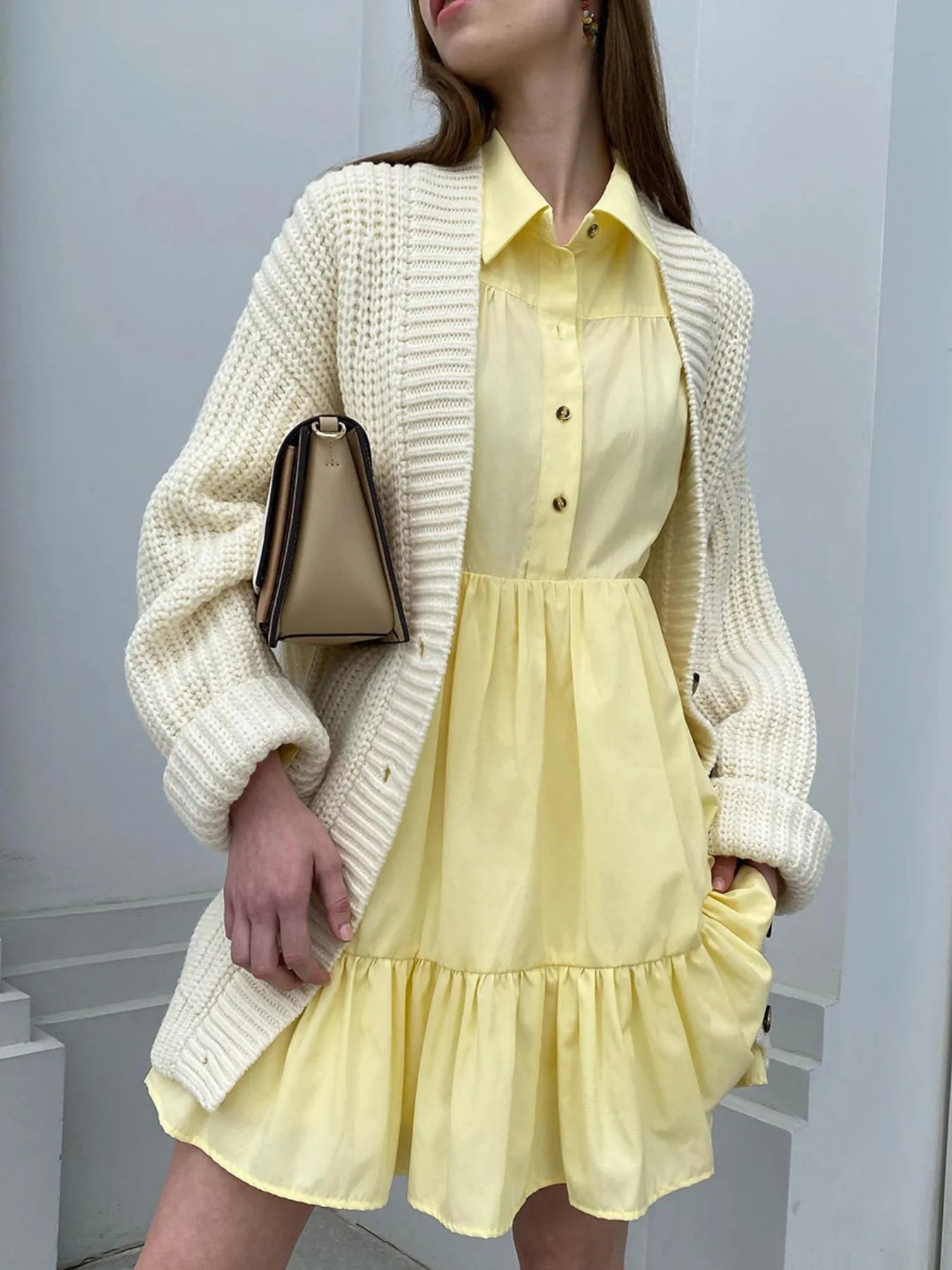 Tiered Long Sleeve Shirt Dress - Tigbul's Variety Fashion Shop
