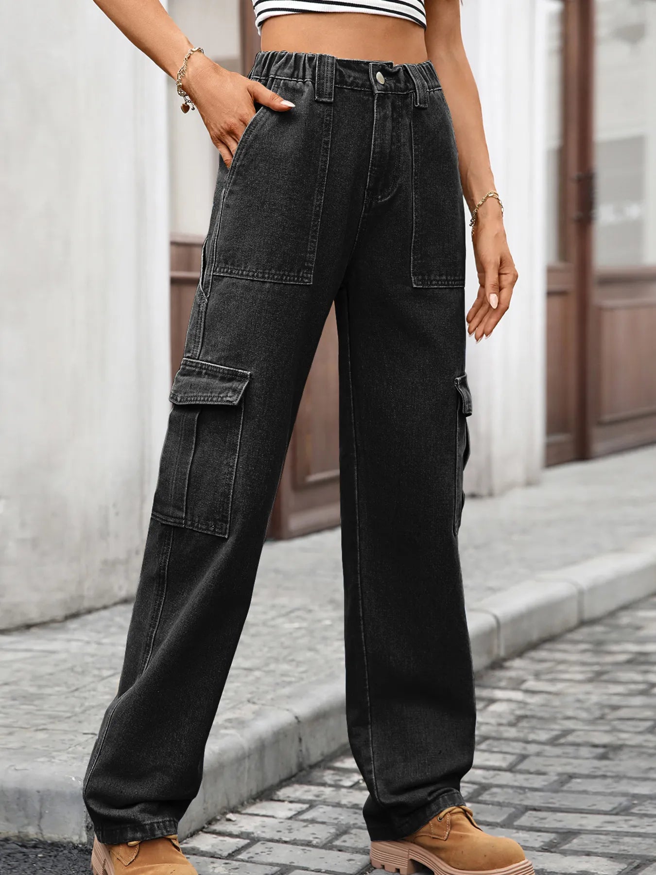 High-Waisted Cargo Jeans - Tigbul's Variety Fashion Shop