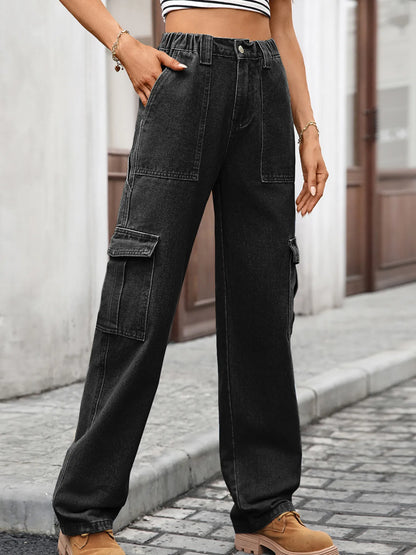 High-Waisted Cargo Jeans - Tigbul's Variety Fashion Shop