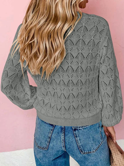 Openwork Button Up Cardigan - Tigbul's Variety Fashion Shop