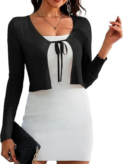 Tie-Front Long Sleeve Cardigan - Tigbul's Variety Fashion Shop