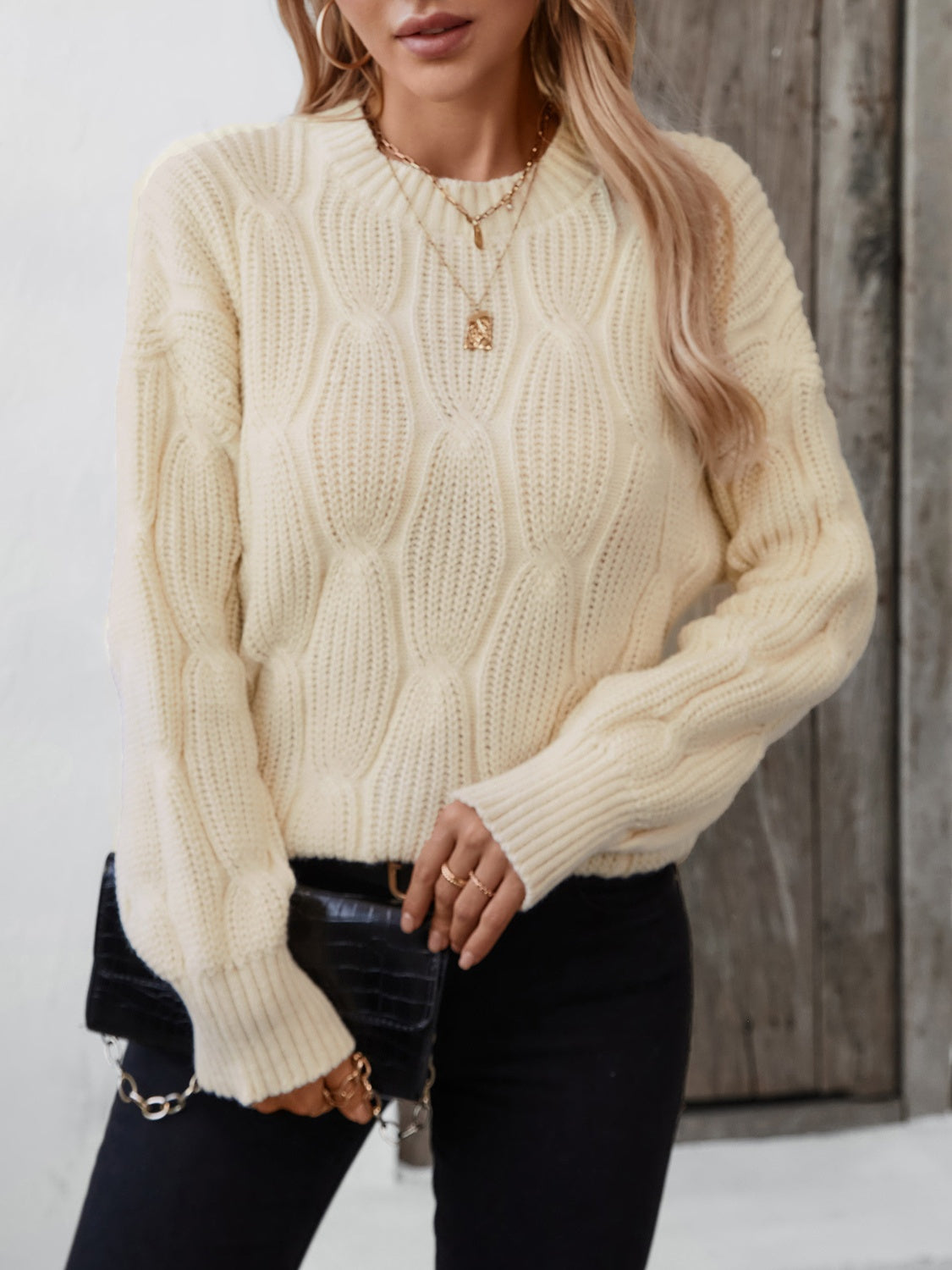 Round Neck Dropped Shoulder Sweater - Tigbul's Variety Fashion Shop