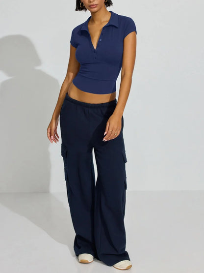 Collared Neck Short Sleeve Top - Tigbul's Variety Fashion Shop