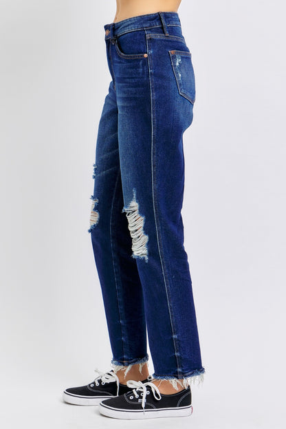 Judy Blue Full Size High Waist Rigid Magic Heavy Destroy Straight Jeans - Tigbul's Variety Fashion Shop