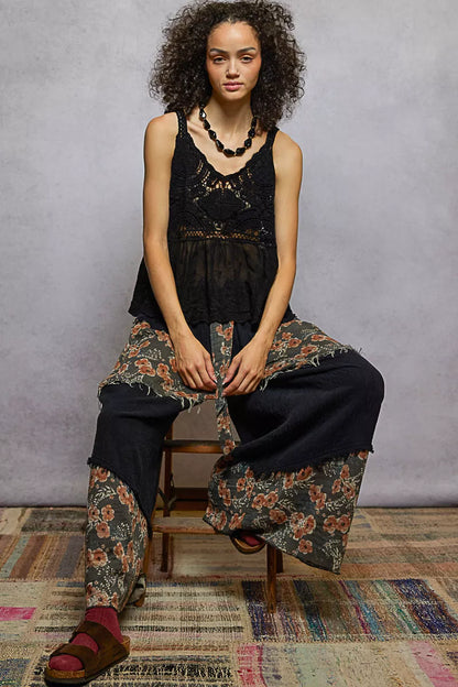 POL V-Neck Crochet Tank with Floral Embroidery Detail - Tigbul's Variety Fashion Shop
