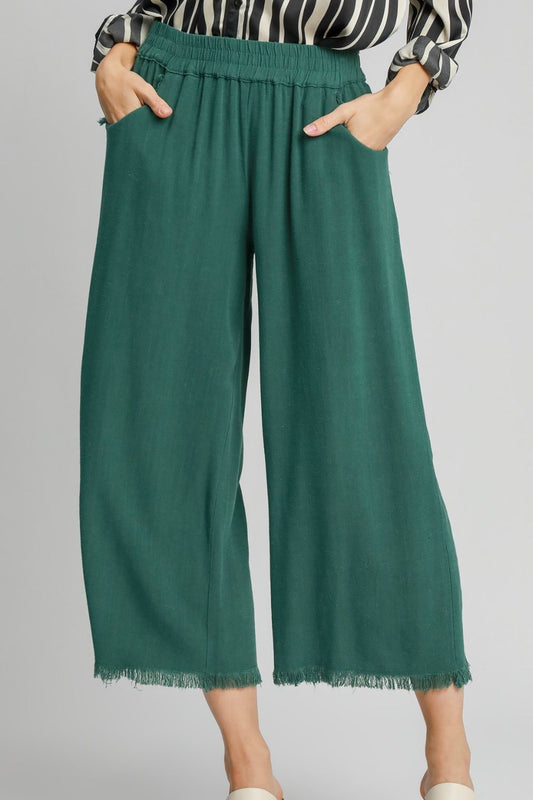 Umgee Full Size Linen Blend Elastic Waistband Wide Leg Pants Plus Size - Tigbul's Variety Fashion Shop