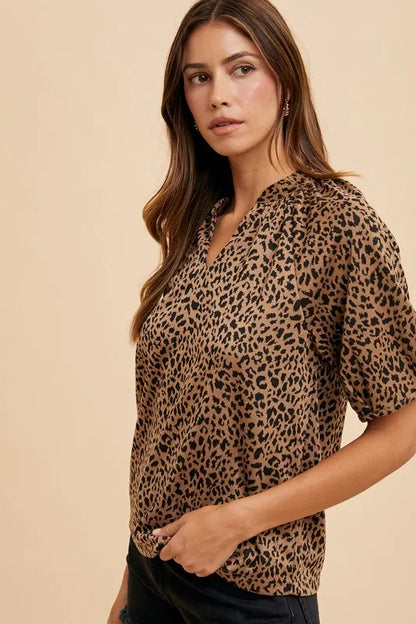 Animal Print Knit Volume Sleeve Blouse - Tigbul's Variety Fashion Shop