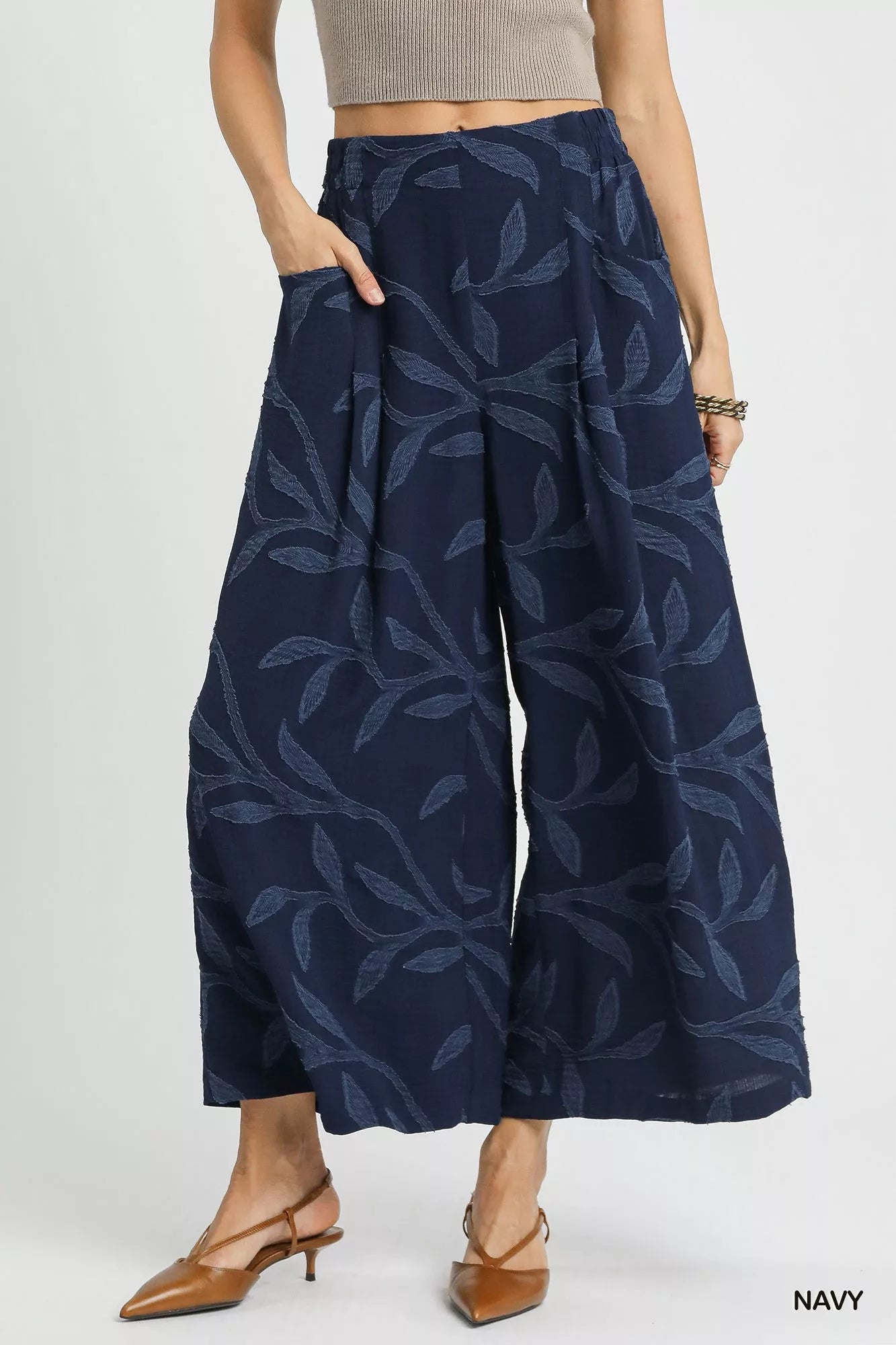 Umgee Jacquard Wide-Leg Pants - Tigbul's Variety Fashion Shop