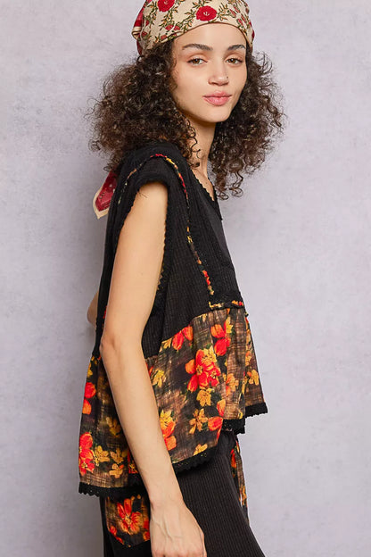 POL Lace Detail Floral Cropped Ruffled Top - Tigbul's Variety Fashion Shop