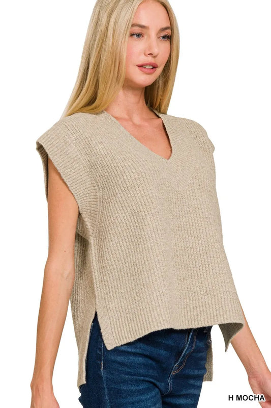 Zenana Oversized Sweater Vest with Side Slit - Tigbul's Variety Fashion Shop
