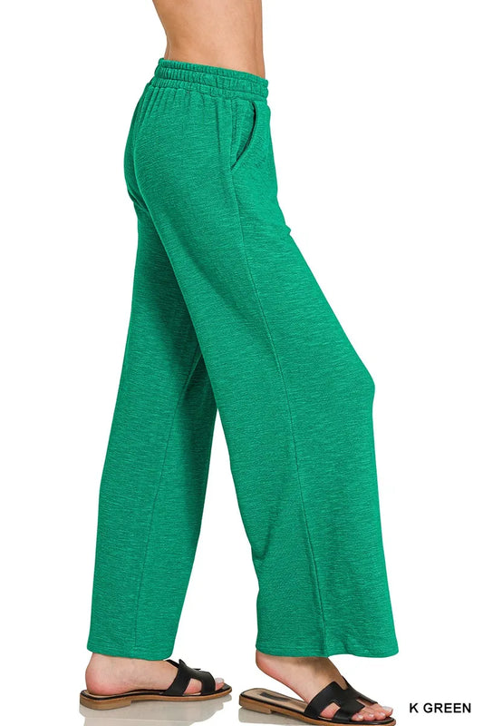 Zenana Cotton Slub Wide Leg Pants - Tigbul's Variety Fashion Shop