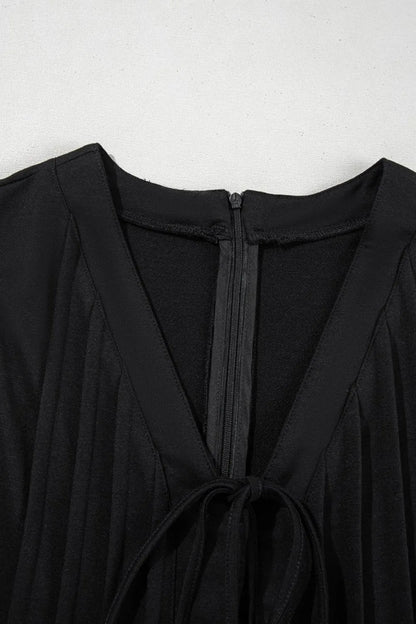 Tie V Neck Pintuck Sleeveless Loose Romper - Tigbul's Variety Fashion Shop