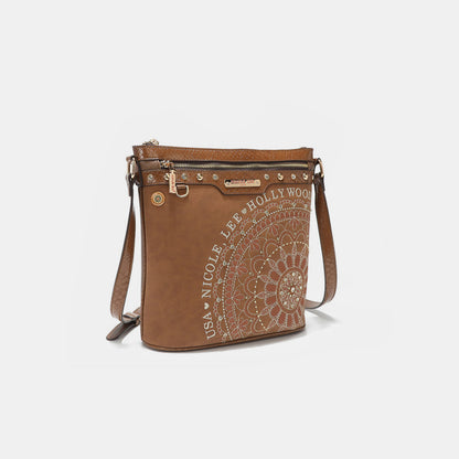 Nicole Lee USA Metallic Stitching Embroidery Inlaid Rhinestone Crossbody Bag - Tigbul's Variety Fashion Shop