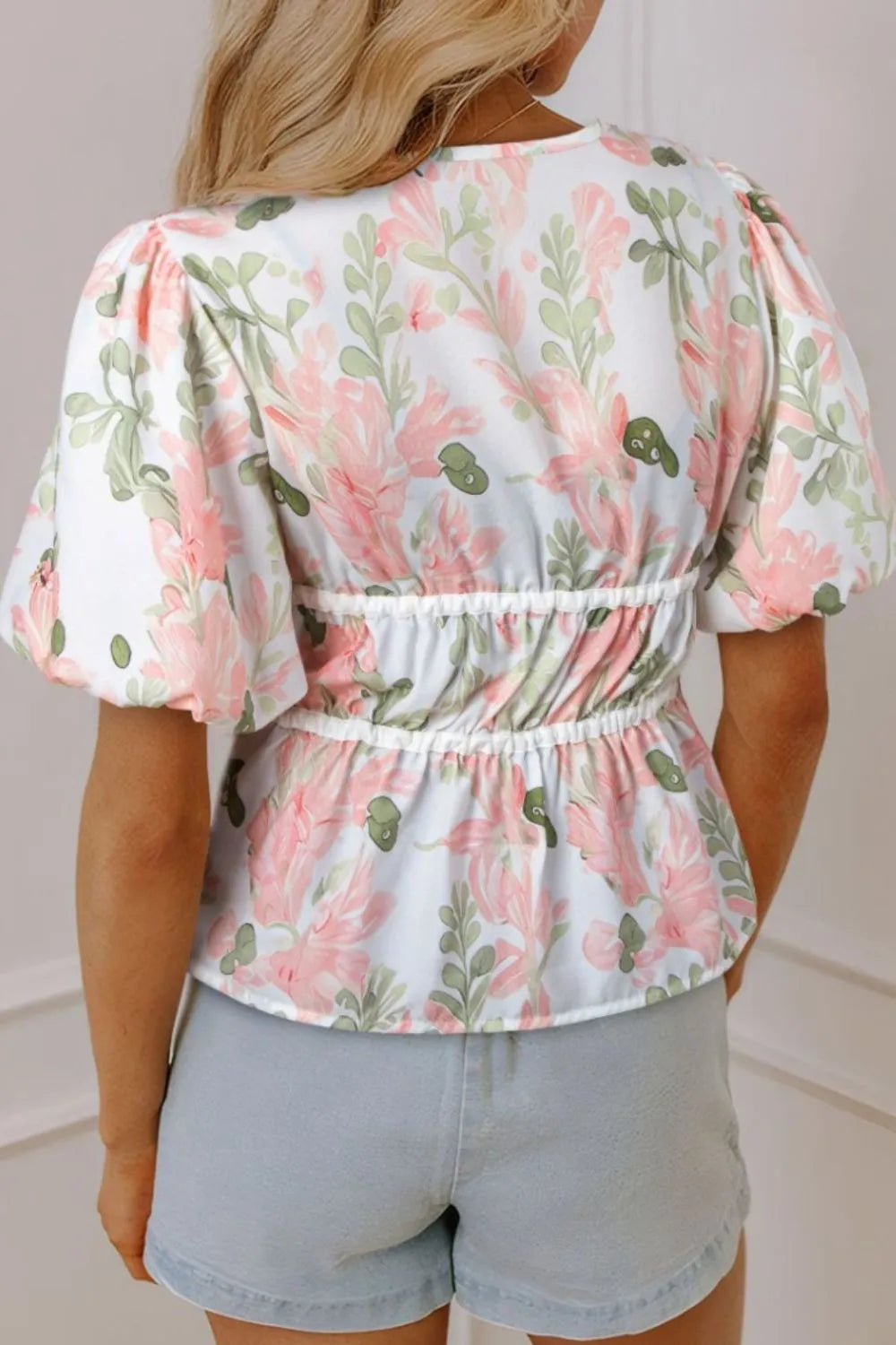 Tied Printed Short Sleeve Blouse - Tigbul's Variety Fashion Shop